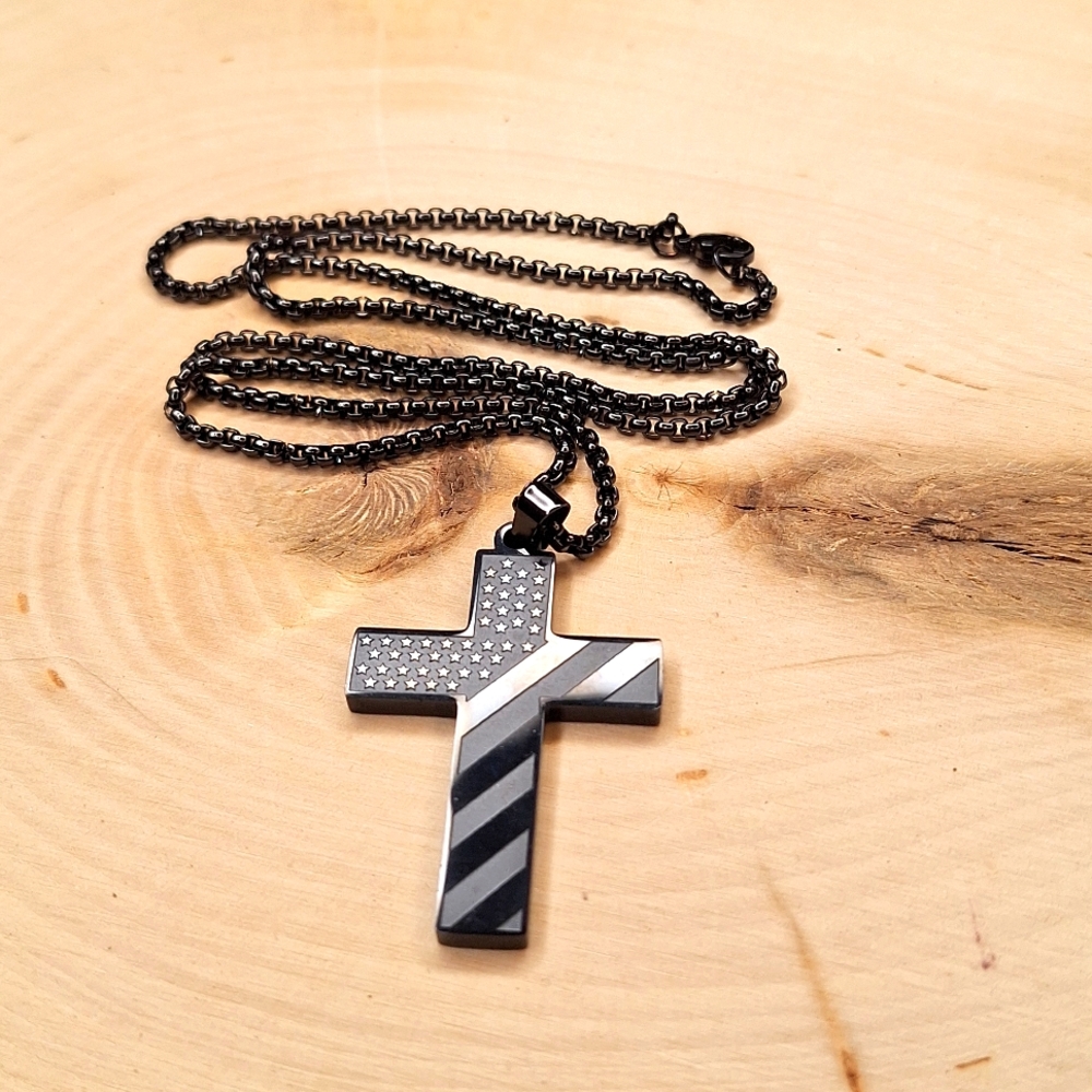 Stars & Stripes American Flag Stainless Steel Men's Pendant Necklace